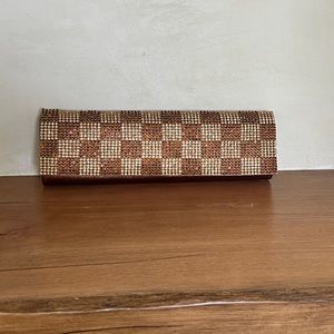 Brown Crystal checkered clutch